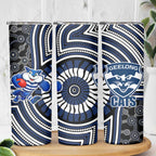 Geelong Cats Skinny Tumbler Indigenous Monochrome Dot Art Mascot Style