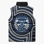 Geelong Cats Sleeveless Puffer Jacket Indigenous Monochrome Dot Art Mascot Style