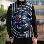 Geelong Cats Sleeveless Puffer Jacket Indigenous Monochrome Dot Art Mascot Style