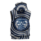 Geelong Cats Sleeveless Zip Hoodie Indigenous Monochrome Dot Art Mascot Style