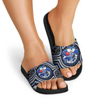 Geelong Cats Slide Sandals Indigenous Monochrome Dot Art Mascot Style