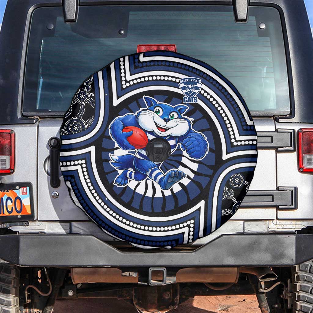 Geelong Cats Spare Tire Cover Indigenous Monochrome Dot Art Mascot Style