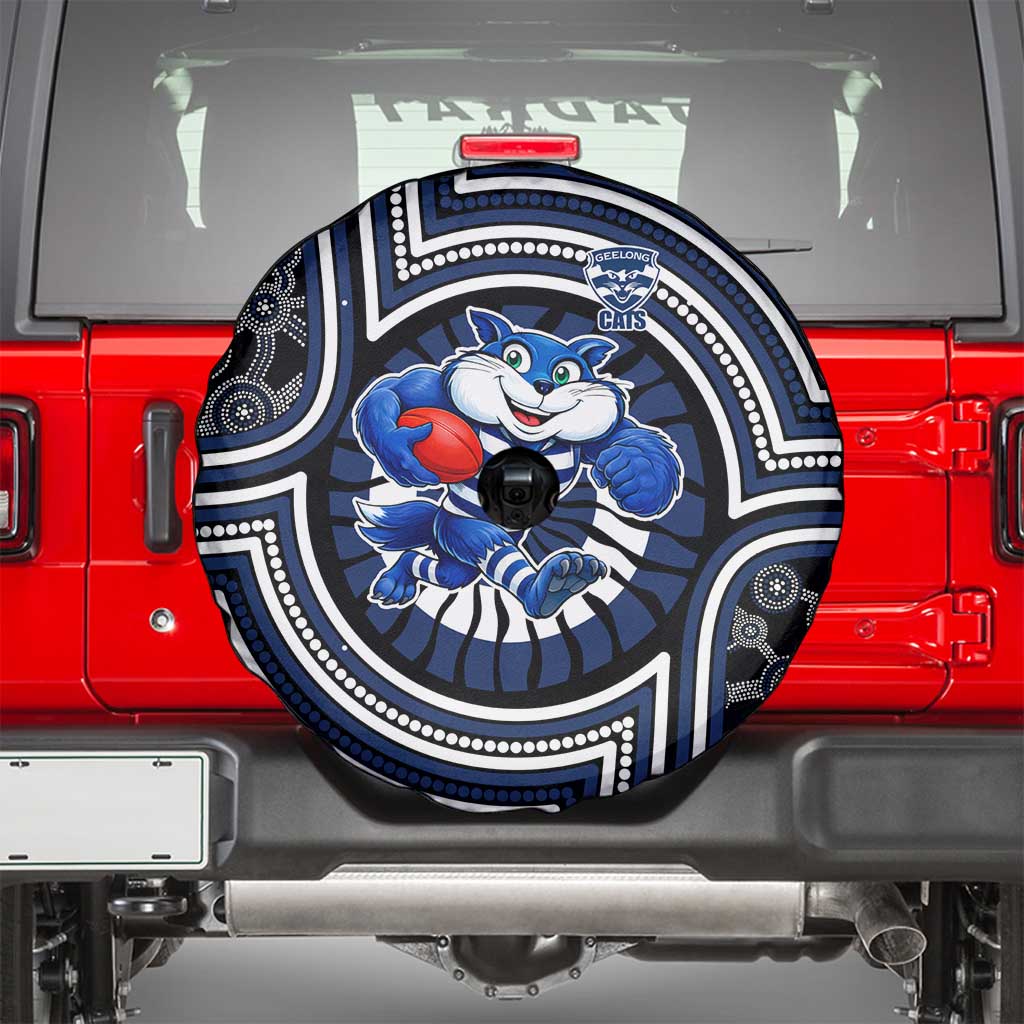 Geelong Cats Spare Tire Cover Indigenous Monochrome Dot Art Mascot Style