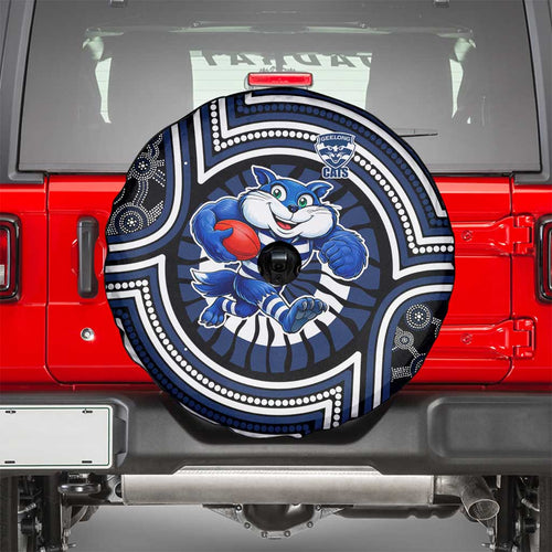 Geelong Cats Spare Tire Cover Indigenous Monochrome Dot Art Mascot Style