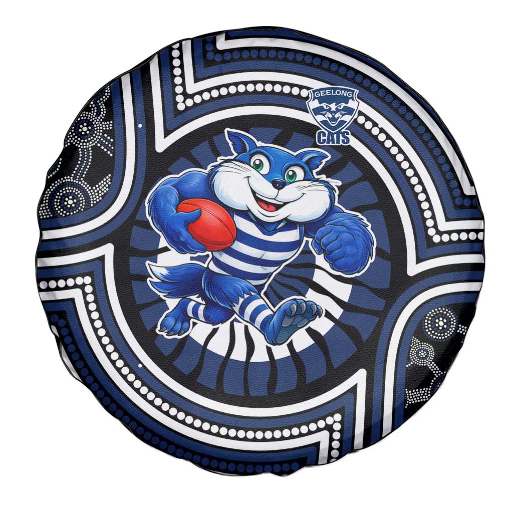 Geelong Cats Spare Tire Cover Indigenous Monochrome Dot Art Mascot Style
