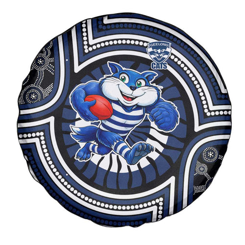 Geelong Cats Spare Tire Cover Indigenous Monochrome Dot Art Mascot Style