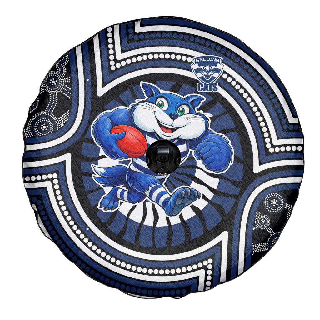 Geelong Cats Spare Tire Cover Indigenous Monochrome Dot Art Mascot Style