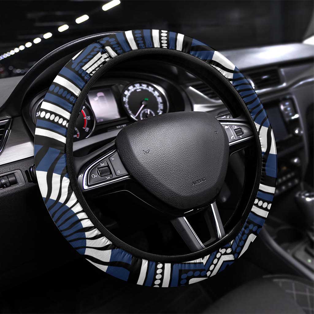 Geelong Cats Steering Wheel Cover Indigenous Monochrome Dot Art Mascot Style