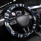 Geelong Cats Steering Wheel Cover Indigenous Monochrome Dot Art Mascot Style