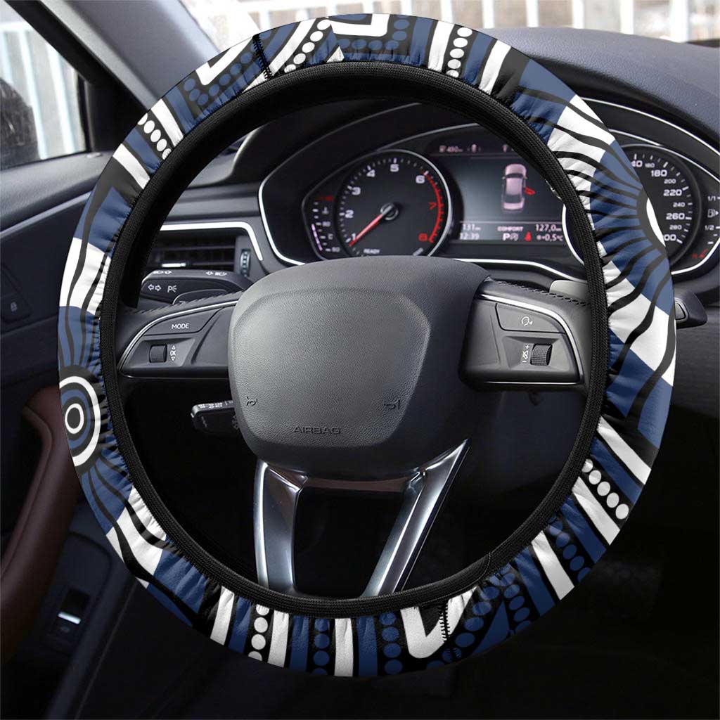 Geelong Cats Steering Wheel Cover Indigenous Monochrome Dot Art Mascot Style