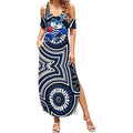 Geelong Cats Summer Maxi Dress Indigenous Monochrome Dot Art Mascot Style