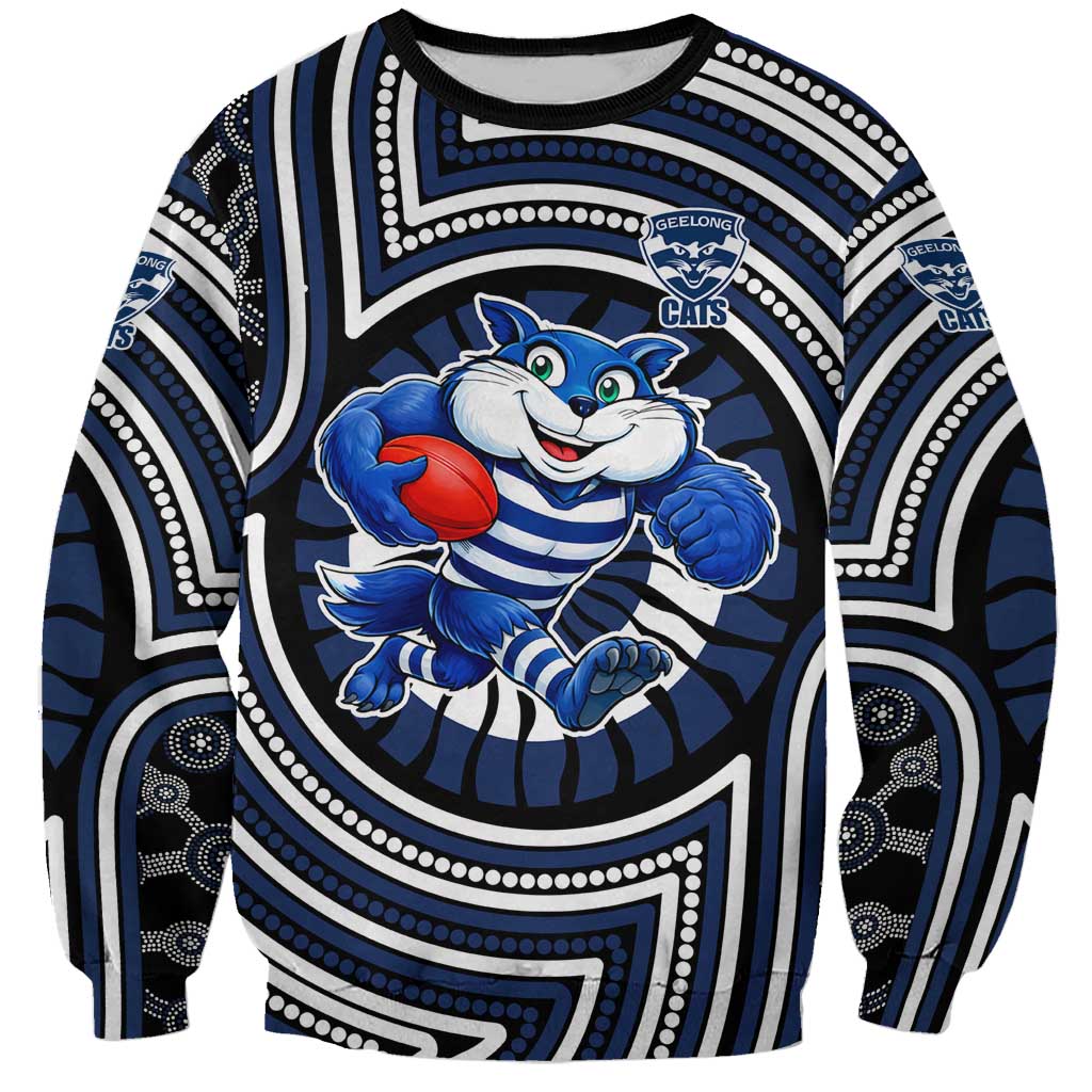 Geelong Cats Sweatshirt Indigenous Monochrome Dot Art Mascot Style