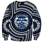 Geelong Cats Sweatshirt Indigenous Monochrome Dot Art Mascot Style