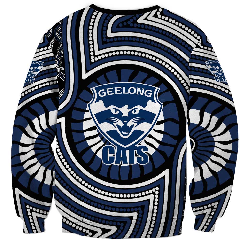 Geelong Cats Sweatshirt Indigenous Monochrome Dot Art Mascot Style