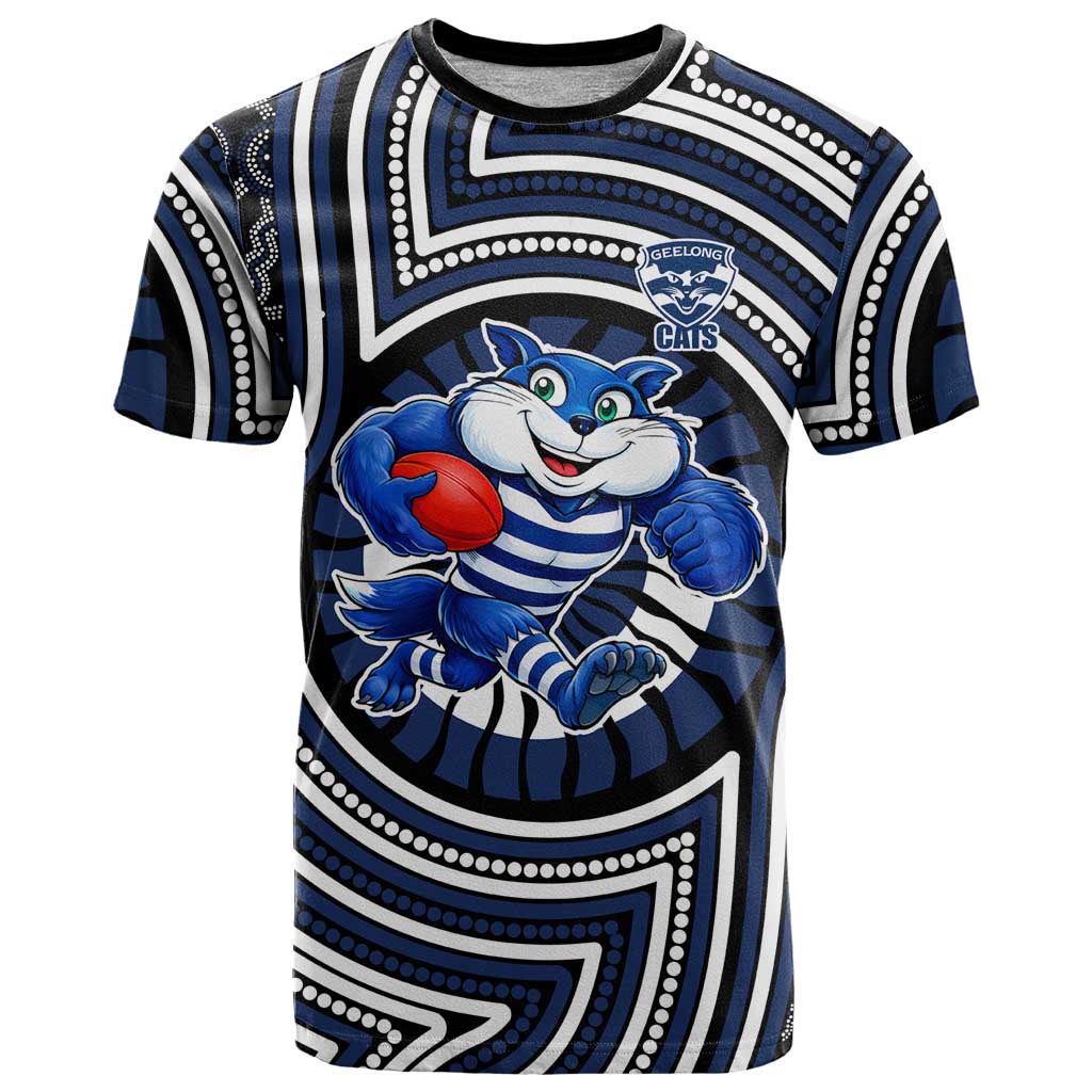 Geelong Cats T Shirt Indigenous Monochrome Dot Art Mascot Style