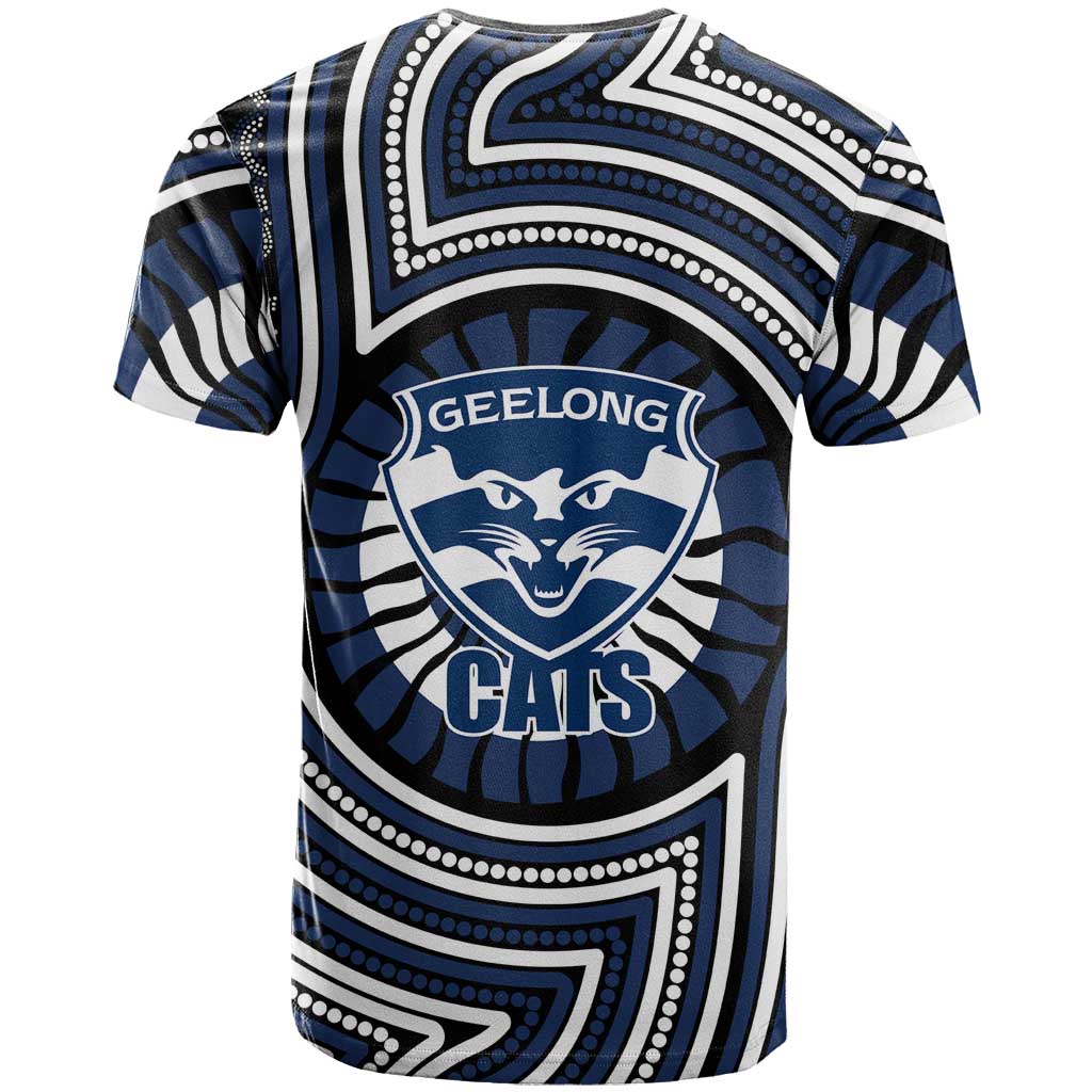 Geelong Cats T Shirt Indigenous Monochrome Dot Art Mascot Style