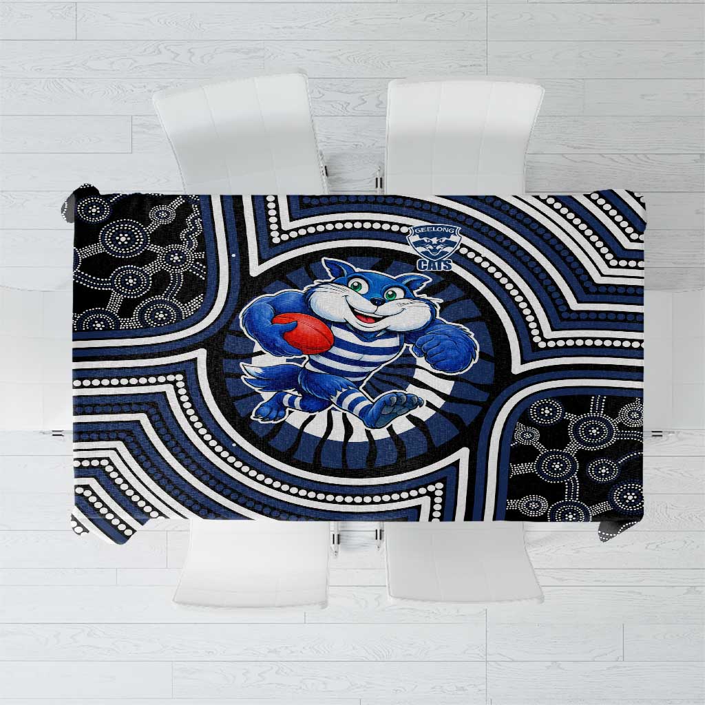 Geelong Cats Tablecloth Indigenous Monochrome Dot Art Mascot Style