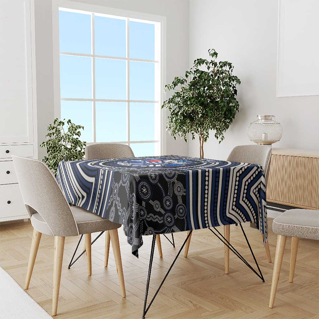 Geelong Cats Tablecloth Indigenous Monochrome Dot Art Mascot Style