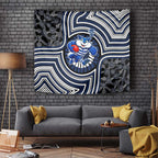 Geelong Cats Tapestry Indigenous Monochrome Dot Art Mascot Style