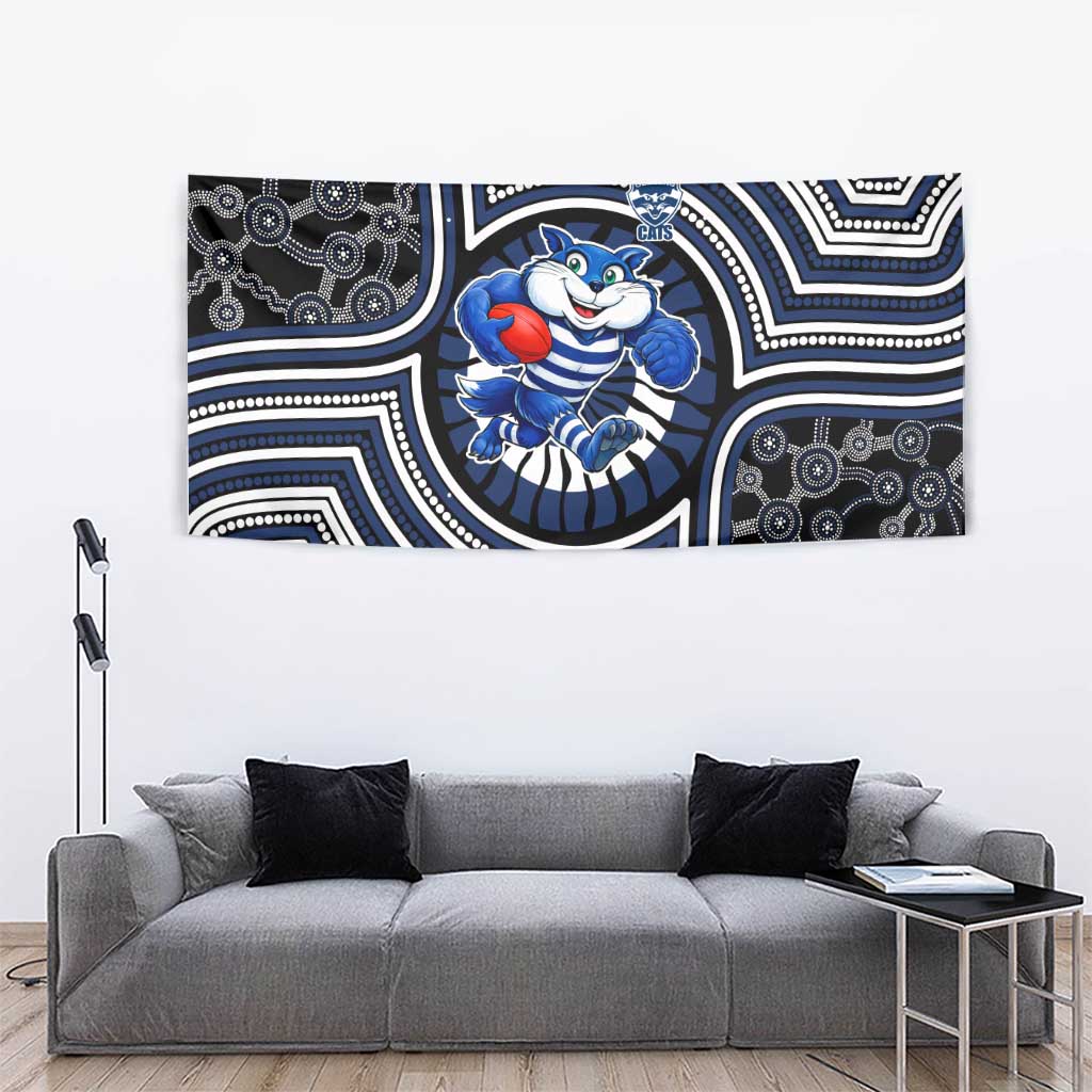 Geelong Cats Tapestry Indigenous Monochrome Dot Art Mascot Style