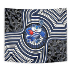 Geelong Cats Tapestry Indigenous Monochrome Dot Art Mascot Style