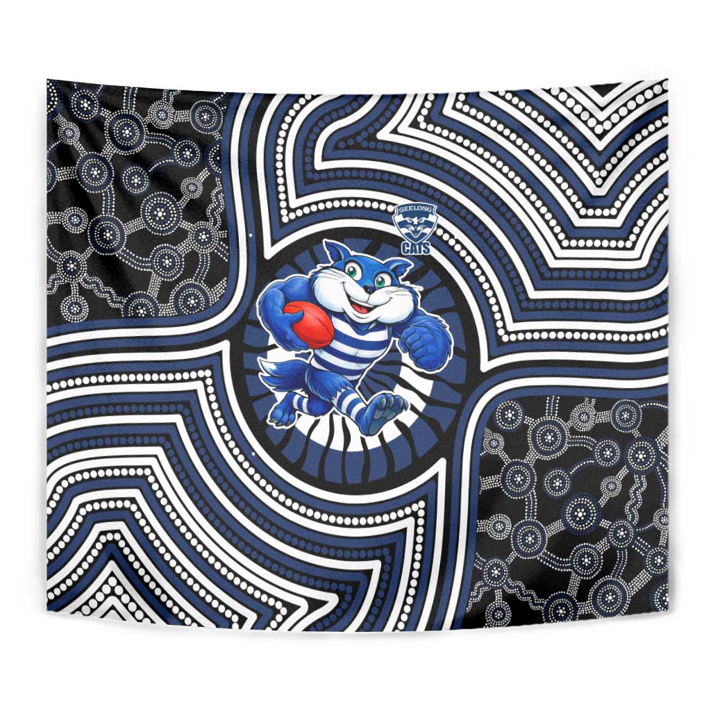 Geelong Cats Tapestry Indigenous Monochrome Dot Art Mascot Style