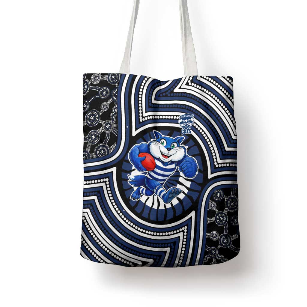 Geelong Cats Tote Bag Indigenous Monochrome Dot Art Mascot Style