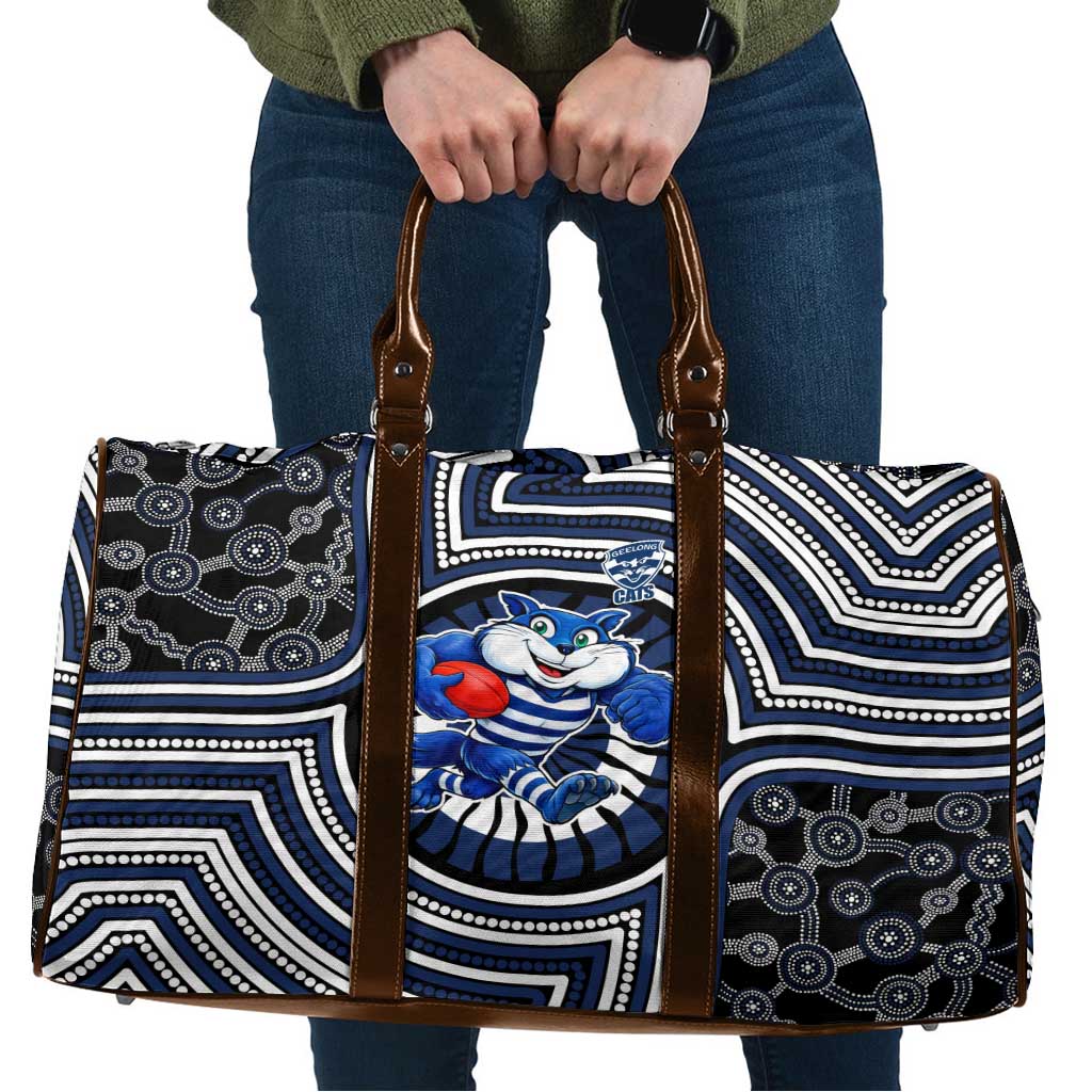 Geelong Cats Travel Bag Indigenous Monochrome Dot Art Mascot Style