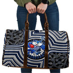 Geelong Cats Travel Bag Indigenous Monochrome Dot Art Mascot Style