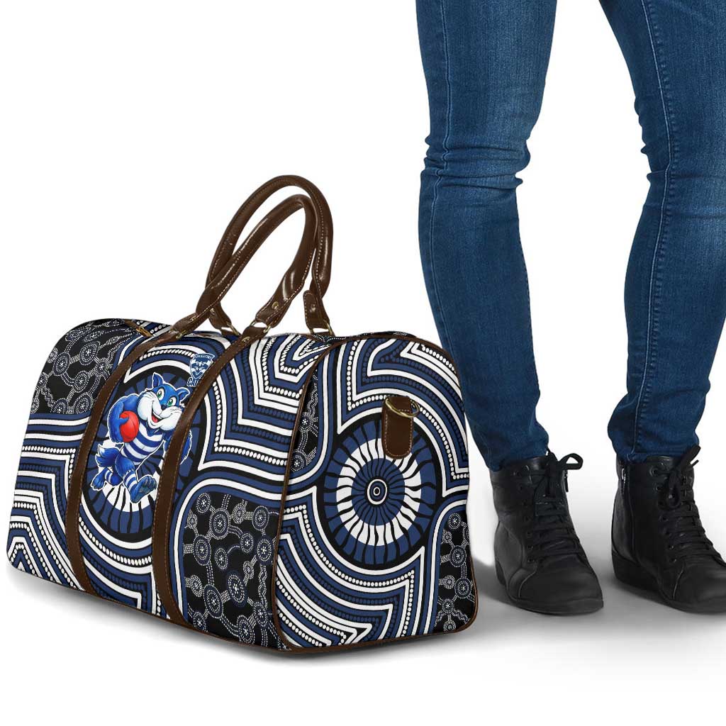 Geelong Cats Travel Bag Indigenous Monochrome Dot Art Mascot Style