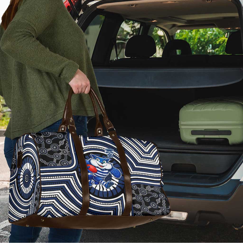 Geelong Cats Travel Bag Indigenous Monochrome Dot Art Mascot Style