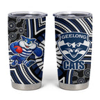 Geelong Cats Tumbler Cup Indigenous Monochrome Dot Art Mascot Style