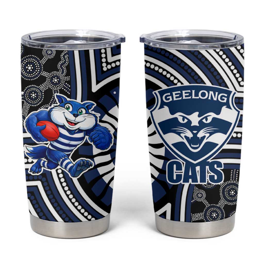 Geelong Cats Tumbler Cup Indigenous Monochrome Dot Art Mascot Style