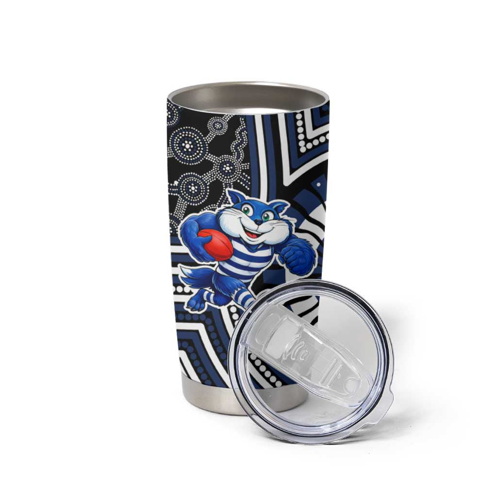 Geelong Cats Tumbler Cup Indigenous Monochrome Dot Art Mascot Style