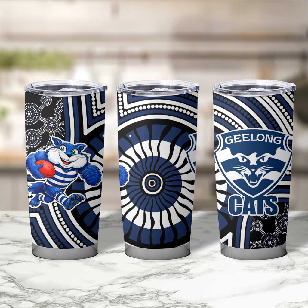 Geelong Cats Tumbler Cup Indigenous Monochrome Dot Art Mascot Style