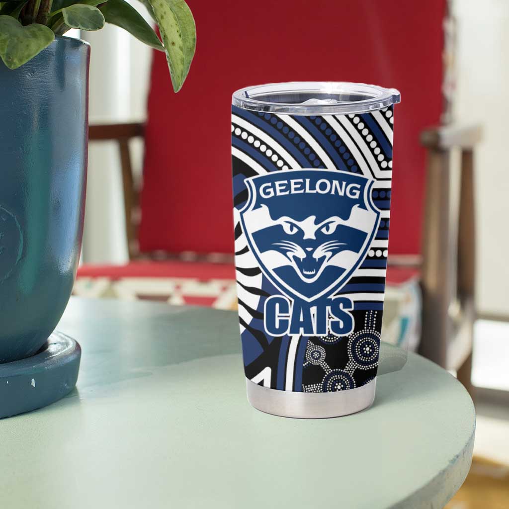 Geelong Cats Tumbler Cup Indigenous Monochrome Dot Art Mascot Style