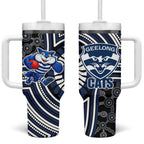 Geelong Cats Tumbler With Handle Indigenous Monochrome Dot Art Mascot Style