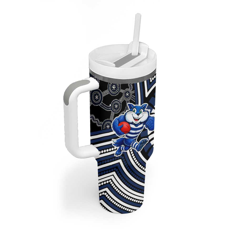 Geelong Cats Tumbler With Handle Indigenous Monochrome Dot Art Mascot Style