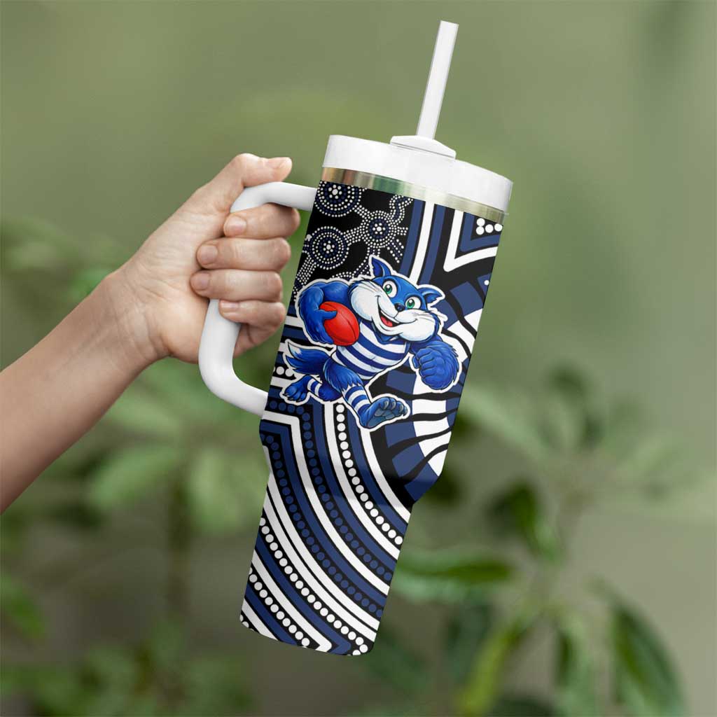 Geelong Cats Tumbler With Handle Indigenous Monochrome Dot Art Mascot Style