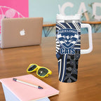 Geelong Cats Tumbler With Handle Indigenous Monochrome Dot Art Mascot Style