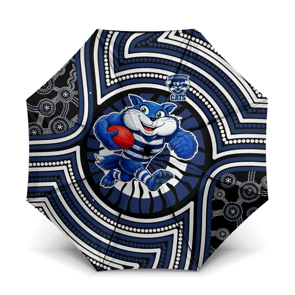 Geelong Cats Umbrella Indigenous Monochrome Dot Art Mascot Style