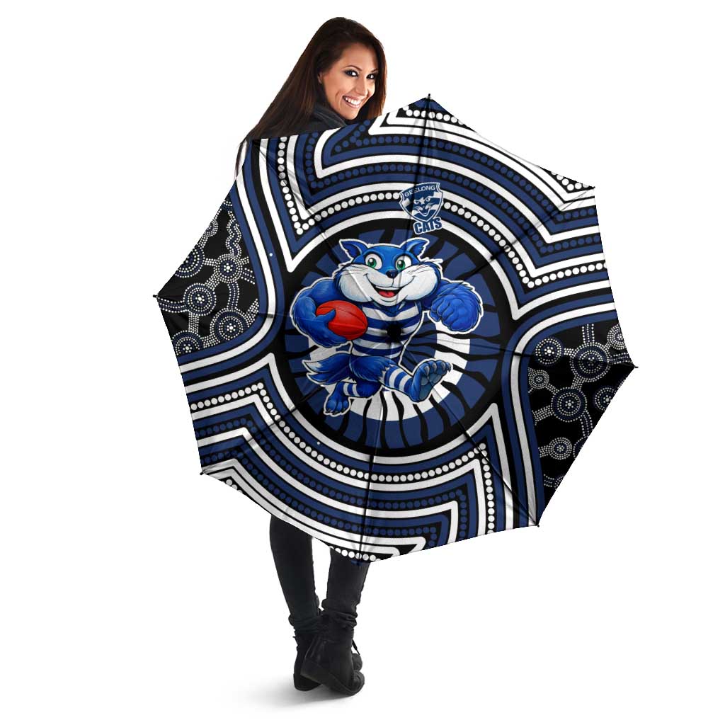 Geelong Cats Umbrella Indigenous Monochrome Dot Art Mascot Style