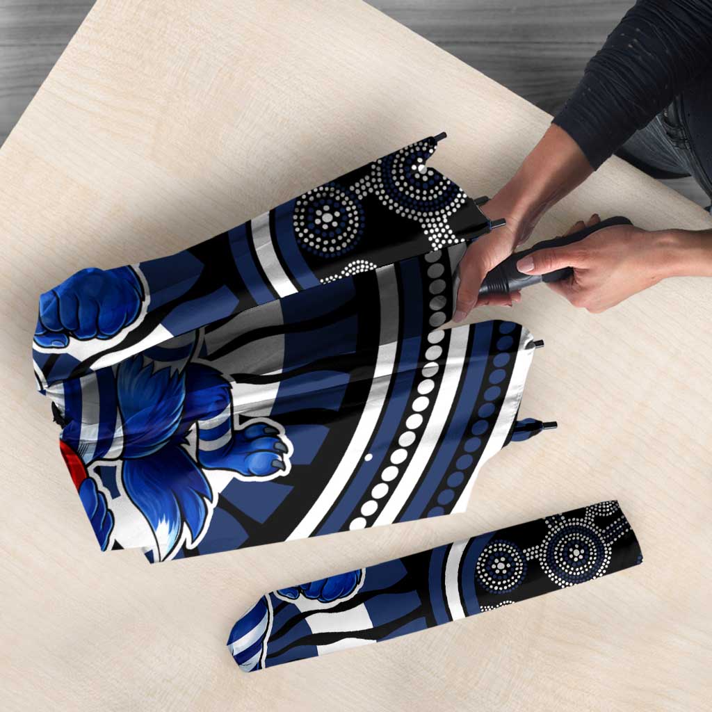 Geelong Cats Umbrella Indigenous Monochrome Dot Art Mascot Style