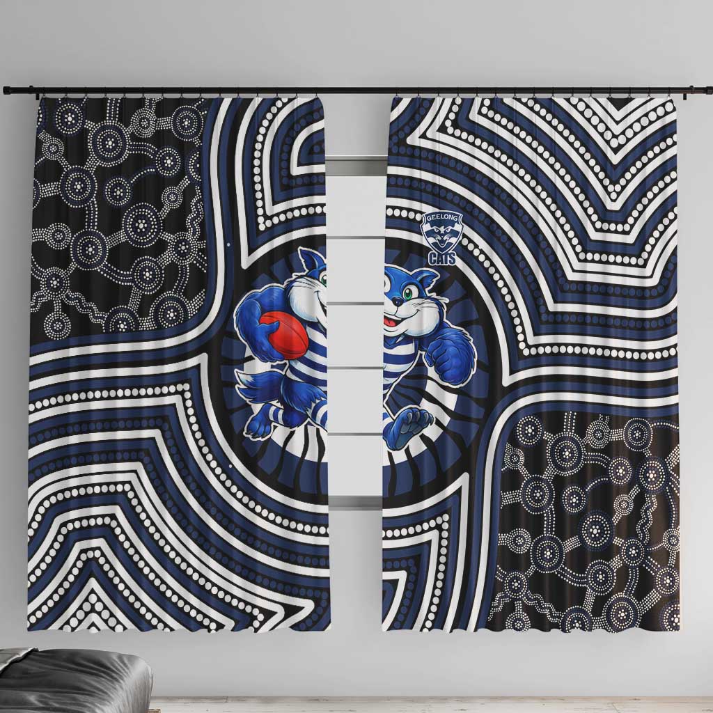 Geelong Cats Window Curtain Indigenous Monochrome Dot Art Mascot Style