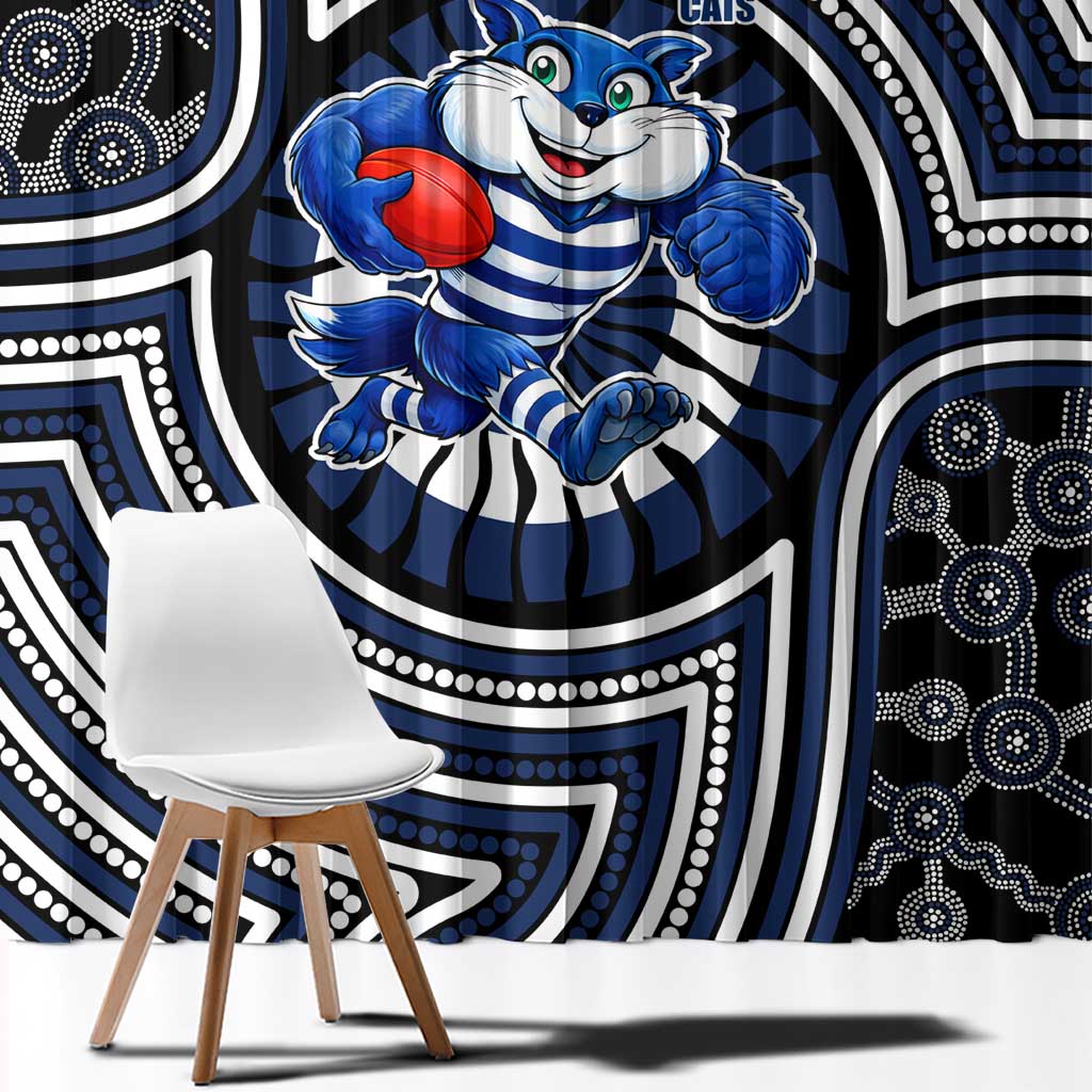 Geelong Cats Window Curtain Indigenous Monochrome Dot Art Mascot Style