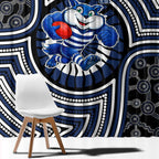Geelong Cats Window Curtain Indigenous Monochrome Dot Art Mascot Style