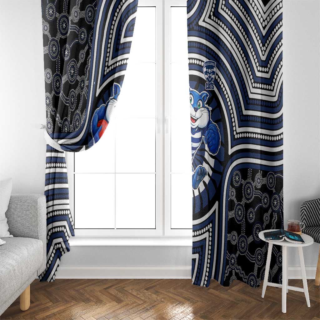 Geelong Cats Window Curtain Indigenous Monochrome Dot Art Mascot Style