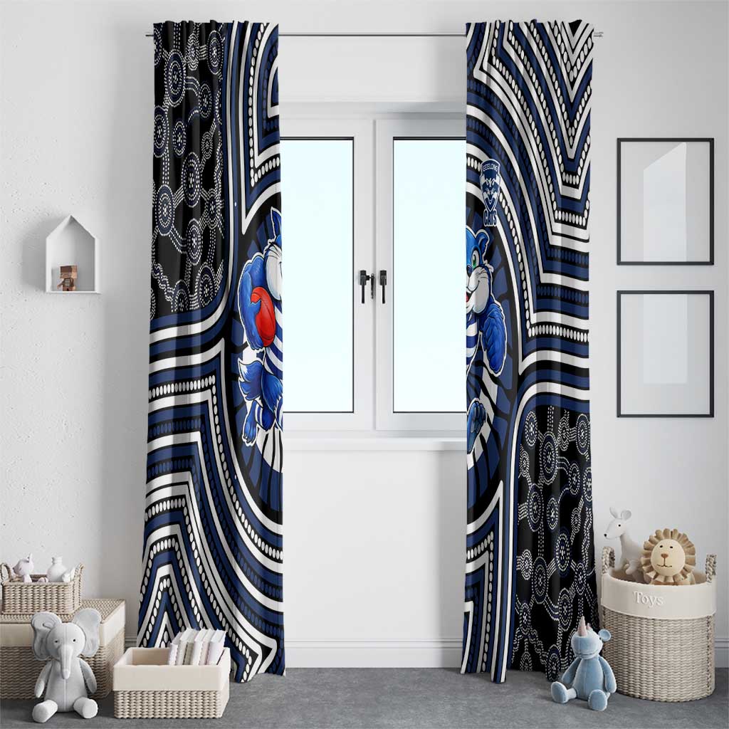 Geelong Cats Window Curtain Indigenous Monochrome Dot Art Mascot Style