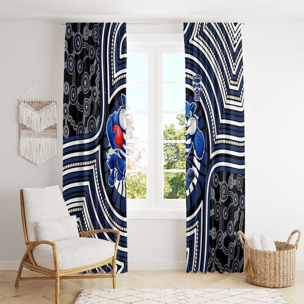 Geelong Cats Window Curtain Indigenous Monochrome Dot Art Mascot Style