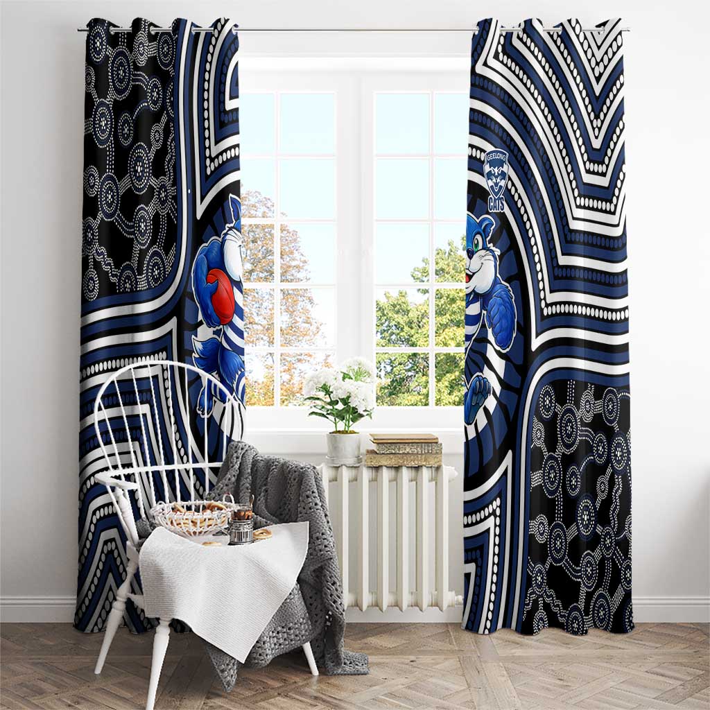 Geelong Cats Window Curtain Indigenous Monochrome Dot Art Mascot Style